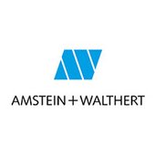 Amstein + Walthert Logo – Technisches Umfeld für Keynote Speaker deutsch Logo des Unternehmens Amstein + Walthert mit stilisiertem blauen Symbol über dem Schriftzug. Ideal für den Kontext von Keyword Speaker deutsch im Bereich Technik, Planung und Nachhaltigkeit.