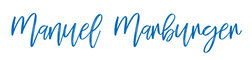 Logo mit dem Namen Manuel Marburger. Handschriftlicher Schriftzug mit dem Namen „Manuel Marburger“ in blauer Farbe.